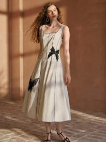 MOTF PREMIUM VESTIDO DE LINO CON ACABADO CONTRASTANTE - Albaricoque - Ver 4