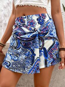 Chiquease Women's Summer Vacation Style Botanical Print Twist Shorts