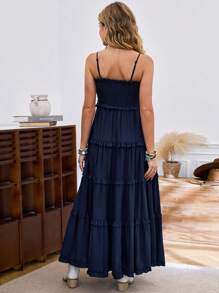 LanaWest Women's Layered Ruffle Hem Maxi Camisole Dress - Navy Blue - View 2