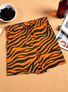 Surfspeed 男士休闲虎纹印花抽绳沙滩短裤 - 紅色 - 查看 4