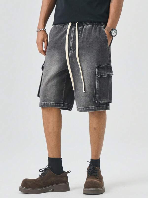 RivetRise Plus Size Men's Solid Color Simple Everyday Denim Shorts Men S Fashion Shorts