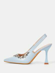 CUCCOO HITCHD 时尚优雅女士银色闪亮水钻尖头高跟鞋，适合婚礼、伴娘、派对、宴会、约会、节日、圣诞节、新年、情人节 - 淺藍色 - 查看 9