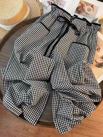 SHEIN CURVE+ 大码女式梭织休闲度假夏季长裤