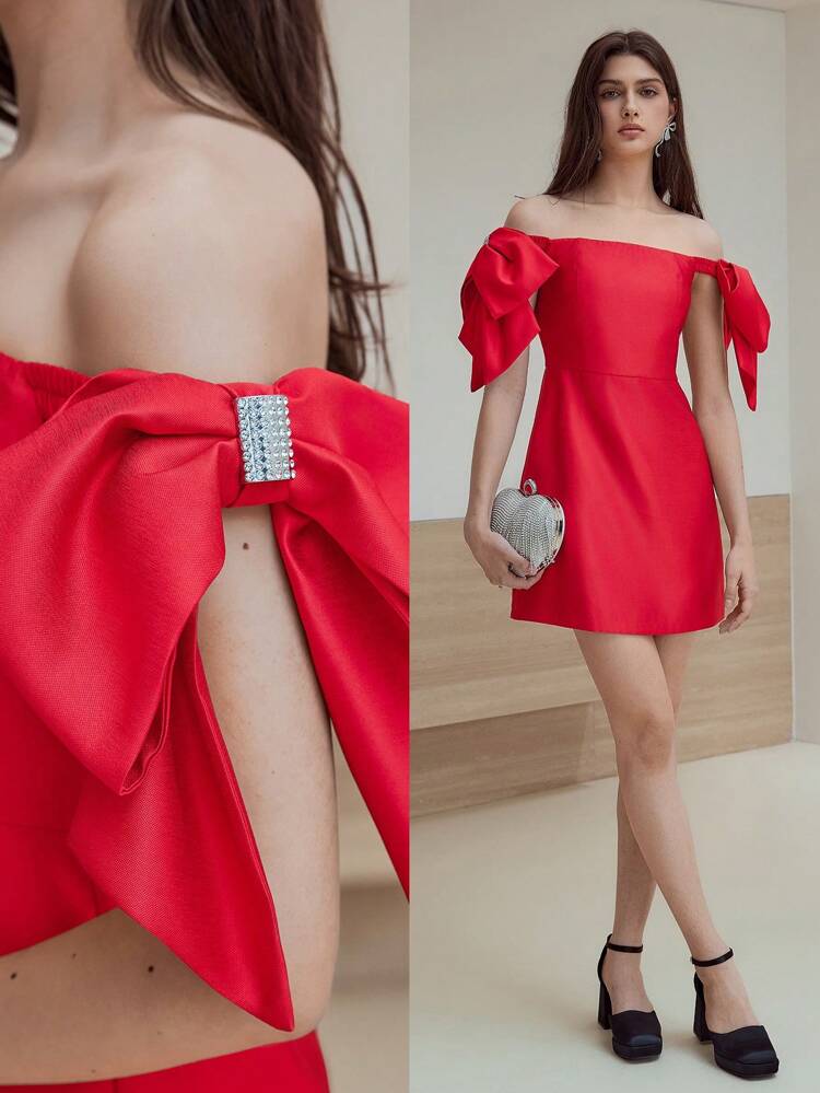 MOTF STUDIO BOW DETAIL ZIPPER DRESS