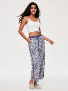 LUVLETTE Soft Cotton Patterned Wide Fit Women Lounge Bottom Airy Pajama Pants Pajama Style Trousers Pants With Pockets