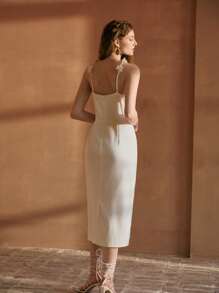 MOTF PREMIUM LINEN WOMEN MIDI DRESSES - White - View 3