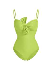 Swim Oasis 1 件女式扭纹肩带连体泳衣（含披肩和纱笼）