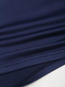 Sweetra Women Spring/Summer Off Shoulder Green Solid Color Soft Fabric Sexy Daily Commute Top With Golden Decoration - Navy Blue - View 3