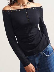 Bohemela Plain Color Off-Shoulder Long Sleeve Knit Blouse Black Off The Shoulder Top Off The Shoulder Long Sleeve Top Black Off The Shoulder Shirt Long Sleeve Black Top Off The Shoulder Top