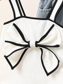 2 Peças Conjunto de Top e Calça com Estampa de Laço Fofo de Verão para Menina Bebê, Listrado Azul e Branco Combinando com a Família, Roupas Casuais para Férias ao Ar Livre para Menina Bebê - Multicolorido - Visão 4