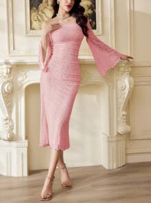 Vintamour Rochie vintage elegantă pentru femei, tricotată cu jacquard, din dantelă florală, cu umeri goi, mulată, ținute casual de vară pentru femei, ținute de vacanță, rochie albă, rochii de vară pentru femei, rochii albe pentru femei, rochie de bal, rochii de ziua de naștere pentru femei, rochie de nuntă pentru femei, rochii de Paște de primăvară pentru femei, haine de vară, ținute de primăvară pentru femei, rochie de Paște, ținute de ziua de naștere pentru femei, rochie de mireasă, vacanța de primăvară