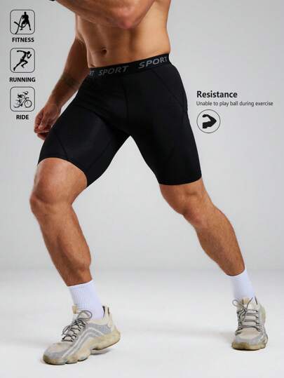 Manfinity Sport Polished Pantalones ajustados de secado rápido con estampado de letras para hombres, aptos para correr, ciclismo, gimnasio