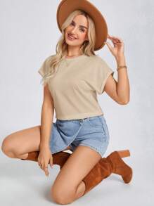 EMERY ROSE Solid Batwing Sleeve Tee - Mocha Brown - View 4