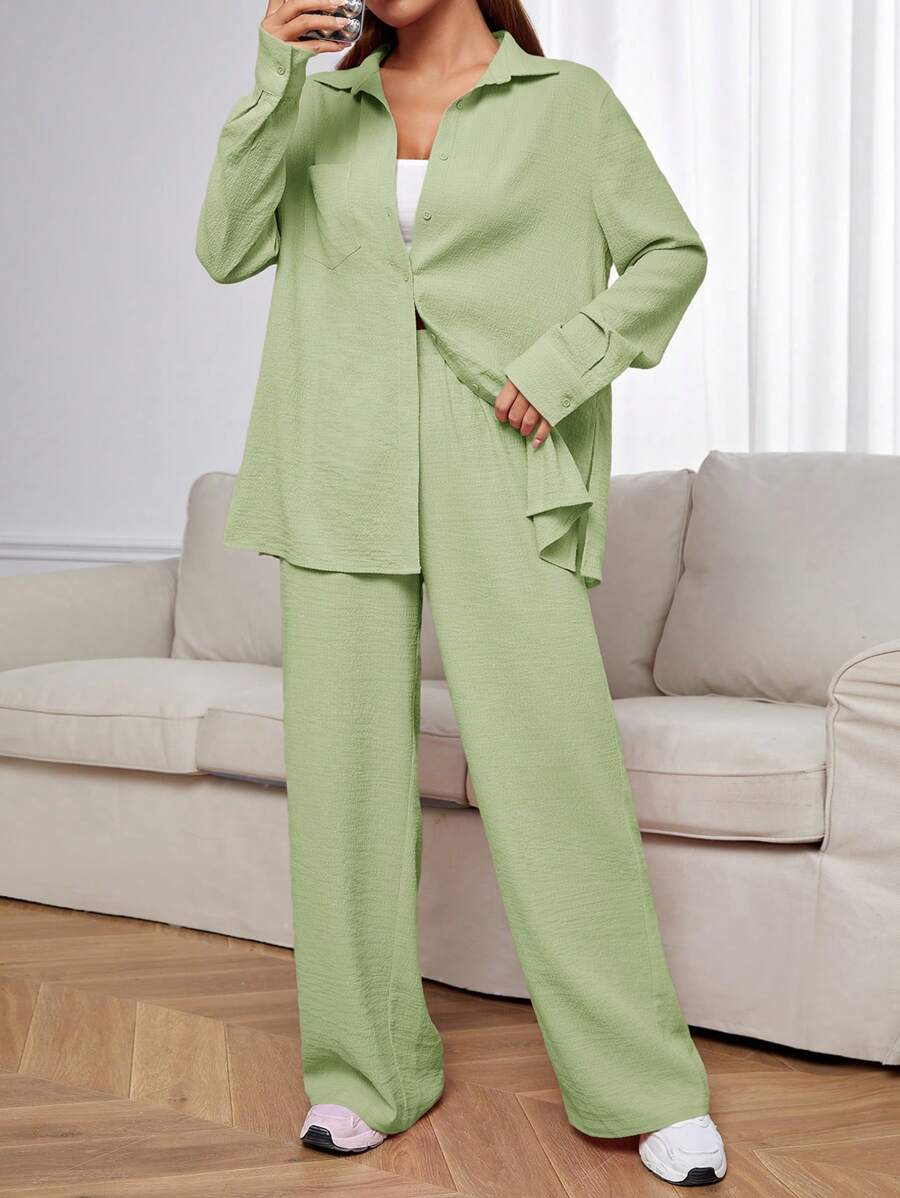 SHEIN EZwear Conjunto informal de mujer de color verde menta tejido - verde menta - Ver 1