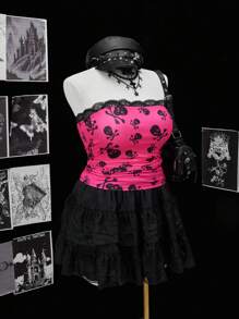 Flirla Áo ba lỗ ngắn không tay cỡ lớn cho nữ, họa tiết đầu lâu màu hồng cánh sen phong cách Punk, gợi cảm cá tính cho các buổi hẹn hò và tiệc tùng - Màu Hồng Tươi - Xem 4