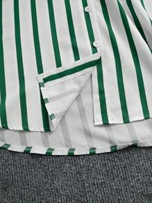 INAWLY Plus Size Women Striped Long Sleeve Casual Shirt, Spring/Summer - Green - View 4