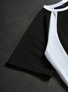 PAVTROS Bộ áo phông Raglan cổ tròn tay ngắn in chữ thường ngày cho nam và quần short cạp rút - Đen và trắng - Xem 7