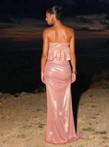 Opulessa Summer Beach Outfits Vacation Women's Beach Vacation Bandeau Top And Skirt 2 Pieces Set,Country Concert Outfit