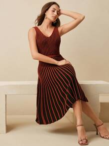 Anewsta Robe pull tricoté pour femme, style élégant de vacances sur la Côte d'Azur française - Tabac - Voir 1