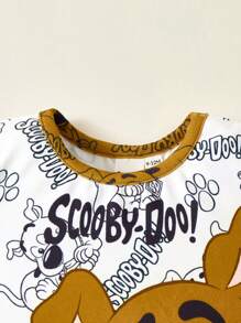 SCOOBY-DOO X SHEIN 2 pezzi/set, body e pantaloncini estivi per bambino con stampa di cani cartoni animati e profili a contrasto