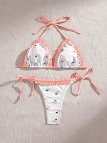 Swim Mod Cute Cherry Print Triangle Bikini Top
