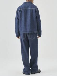 Manfinity Homme Men Loose Fitting Drop Shoulder Long Sleeve Casual Denim Jacket & Jeans Set, Fall - Blue - View 2