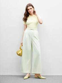 CUCCOO BIZCHIC 女士夏季新品双方扣尖头低粗跟平底穆勒鞋，个性化百搭舒适巧克力棕色一脚蹬芭蕾平底鞋，适合工作和休闲穿着 - 黃色 - 查看 10