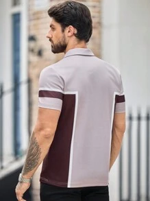 Manfinity NXTstreet Camisa polo de hombre casual con estampado de patchwork, ajuste regular, adecuada para uso diario - Multicolor - Ver 2