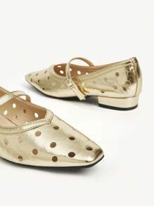 CUCCOO CHICEST 女士镂空方头平底鞋，优雅简约时尚舒适金色金属仿皮玛丽珍鞋，适合下午茶、派对、职场、度假、万圣节 - 金色 - 查看 9