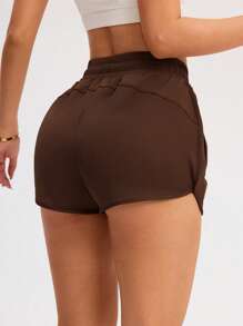 Easithlete 女士纯色松紧腰抽绳休闲夏季运动短裤健身短裤