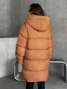 EURMUSE Women's Brown Premium Quality, Faux Leather Detailed Puffer Winter Coat - Brown - View 2