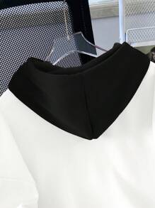 SHEIN EZwear Áo nỉ trùm đầu tay dài phối màu dành cho nữ, thiết kế thời trang tối giản, phù hợp cho lễ tốt nghiệp mùa hè, trở lại trường, tốt nghiệp, giáo viên, áo chui đầu trở lại trường mùa thu - trắng - Xem 5