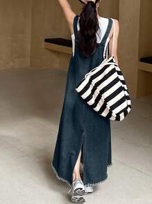 DAZY 女式夏季休闲口袋肩带牛仔连身裤连衣裙