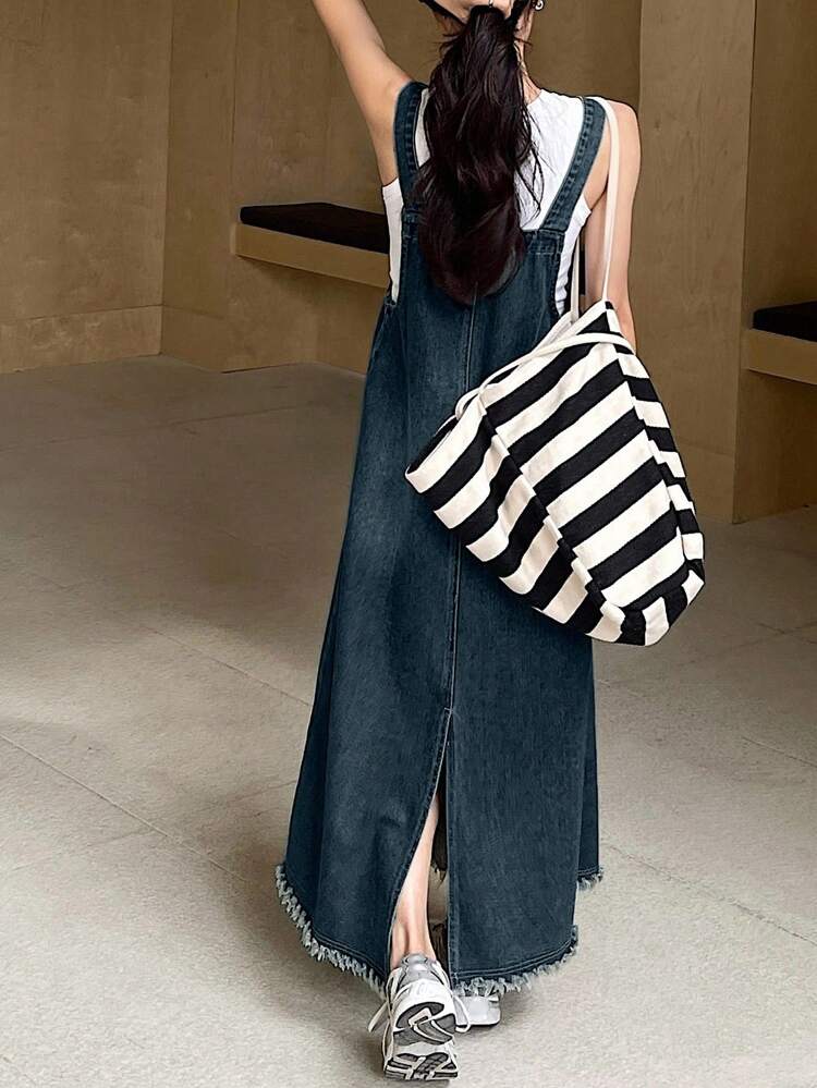 Women's Summer Casual Pocket Strap Denim Jumpsuit Dress