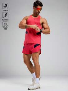 Manfinity Sport Polished 男士几何印花圆领背心和短裤两件套运动服套装