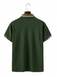 Manfinity Homme 男士条纹短袖休闲通勤 Polo 衫 - 軍綠色 - 查看 2