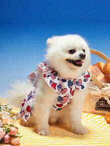 PETSIN 独立日旗帜、情书印花、小飞袖、宠物猫狗连衣裙、可拆卸蝴蝶结、D型扣、牵引环、宠物通用连衣裙 - 彩色 - 查看 6
