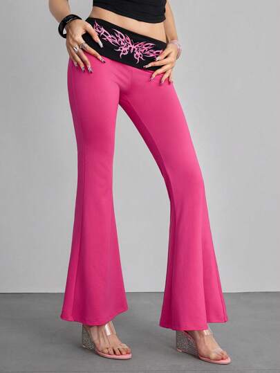 Grunge Punk Pantalon femme avec taille évasée, décoré de strass en forme de croix et d'ailes, dans le style Y2K