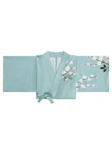 Irokai Japanese Women Traditional Print Kimono Yukata Pajamas, Summer Festival Japanese Women's Traditional Floral Print Green Yukata Bowknot Yukata (Modified Japan Style Kimono Robe), Easy Wearing