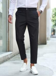 Manfinity Mode 男士休闲/商务纯色锥形西装裤 - 黑色 - 查看 5