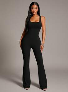 Radiana 女式纯色露背无袖喇叭连体裤 - 黑色 - 查看 6