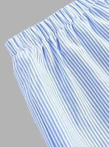 SHEIN Girlism Ensemble de 3 pièces chic et décontracté pour préadolescentes, composé d'un Top rayé bleu et blanc avec nœud, d'un débardeur blanc ajusté et d'un short