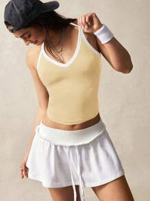 VARSITIE Contrast Color Trim V-Neck Summer Fashionable Fitted Athletic Vest