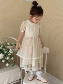 DAZY Young Girl Round Neck Short Sleeve Casual Dress, Summer - Apricot - View 2