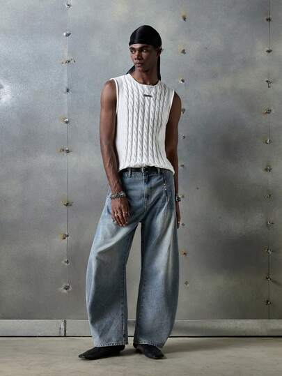 NEON BLANC Herren Streetstyle ärmelloses Rundhalsausschnitt Strickoberteil