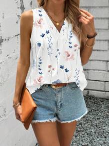 SHEIN LUNE Áo sơ mi cổ tròn in hoa cỡ lớn cho nữ, thường ngày cho mùa hè - Nhiều màu - Xem 6