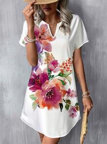 大码女式休闲碎花V领梭织短裙，适合春夏穿着 - 彩色 - 查看 8