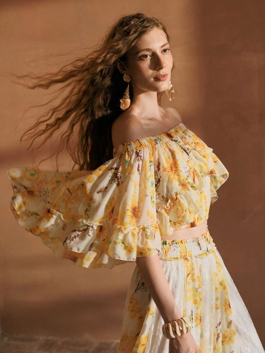 MOTF PREMIUM 花卉印花荷叶边衬衫 - 彩色 - 查看 1