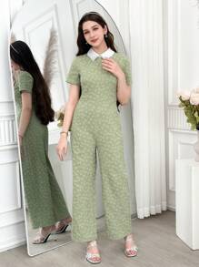 优雅时尚的少女提花连体裤 - 綠色 - 查看 1