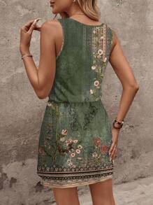 SHEIN LUNE 女士休闲绿色花卉印花短裙，适合春夏季度假